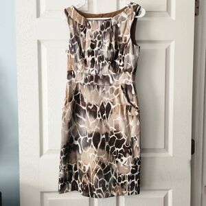 Cream and Brown Sheath Midi Dress for Cocktail